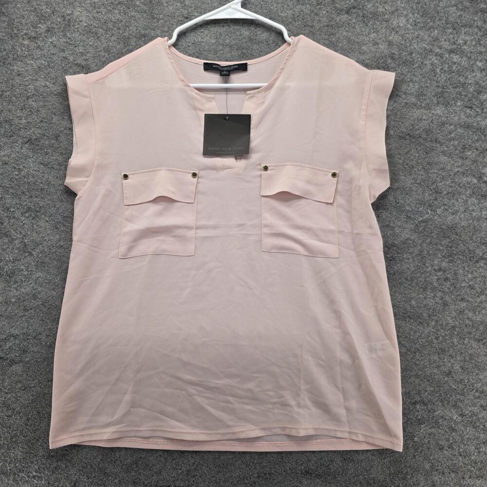 Marc New York Shirt Womens Small Pink Blouse Utility Pockets Short Sleeve Top